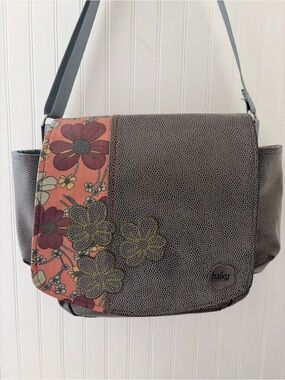 Haiku Gray Crossbody Coral Floral Vintage Y2K Vegan Messenger Bag Eco Friendly